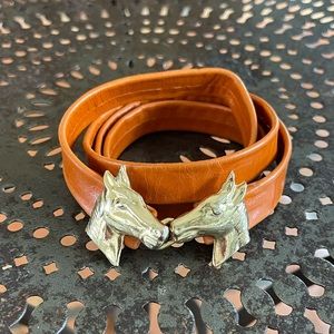 Moss Mills  Double Gold Horse Head Leather Belt